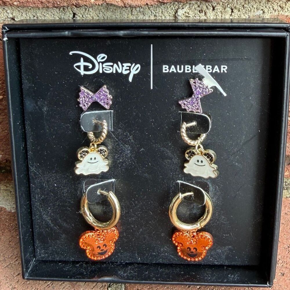 Disney x BaubleBar Mickey Halloween Ghost Pumpkin Earrings 2 Pair Set NEW